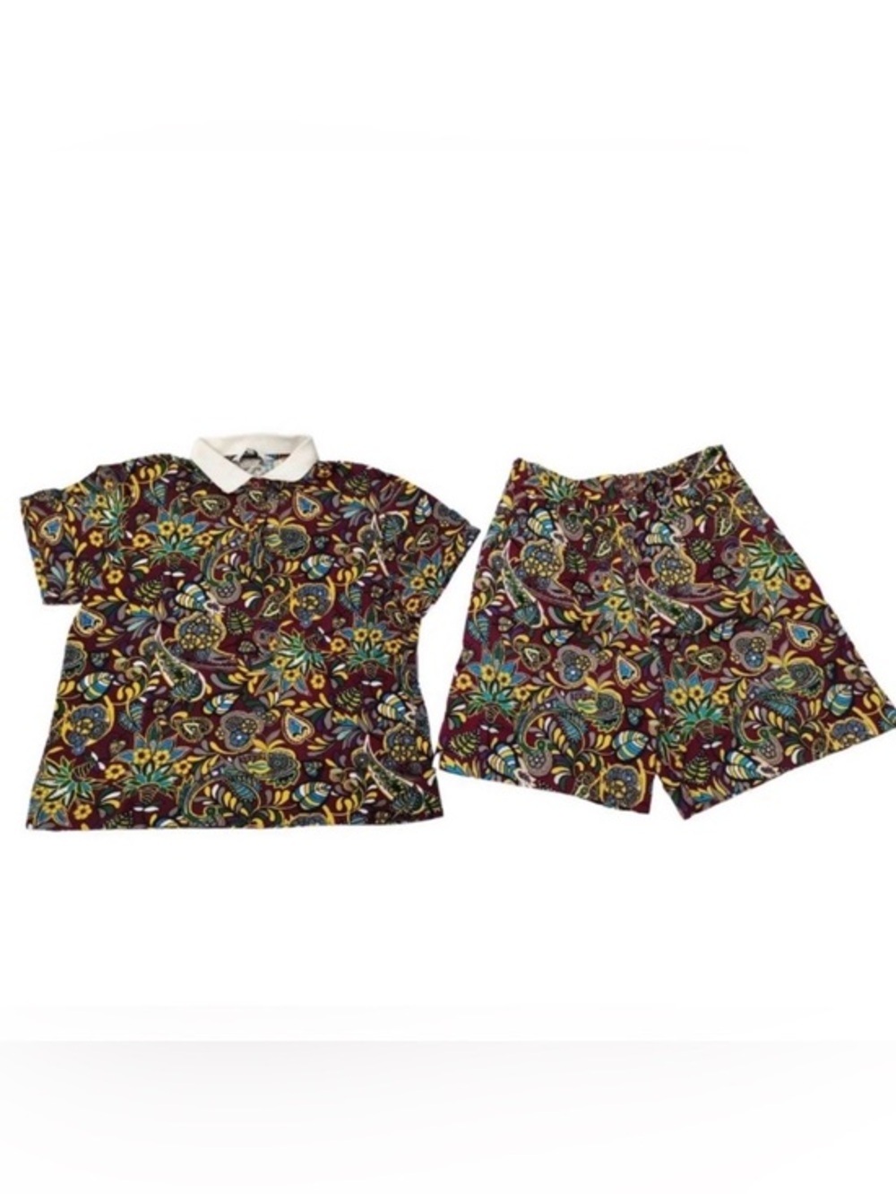 Vintage Dior Multicolor Floral Paisley Polo Top and Shorts Set